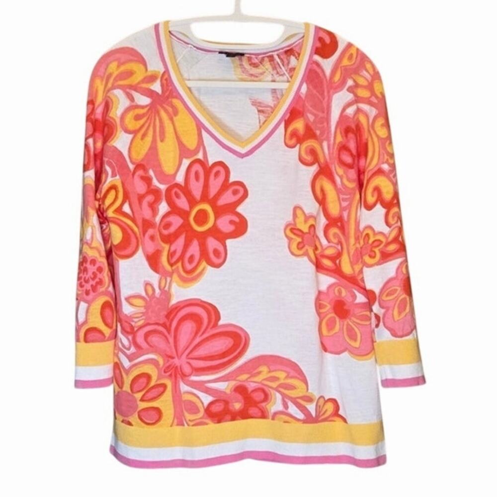 Talbots Exuberant Pullover 100% Cotton Sweater 3/4 Sleeves and Side Vents sz L